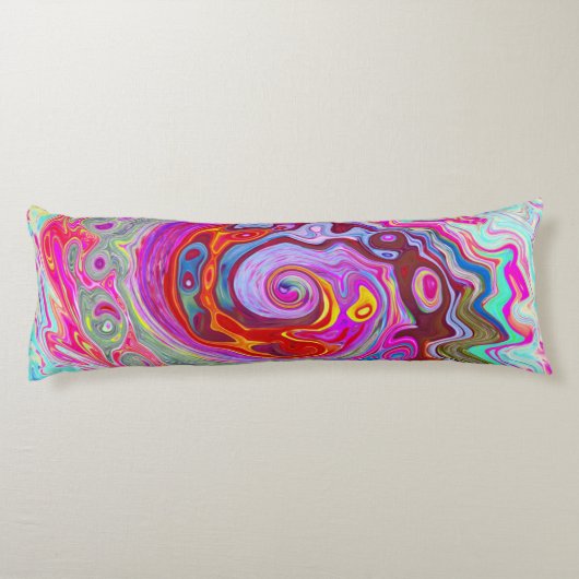 Groovy Abstract Retro Hot Pink en Blue Swirl Lichaamskussen (Achterkant)