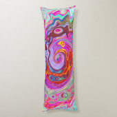 Groovy Abstract Retro Hot Pink en Blue Swirl Lichaamskussen (Achterkant (Verticaal))