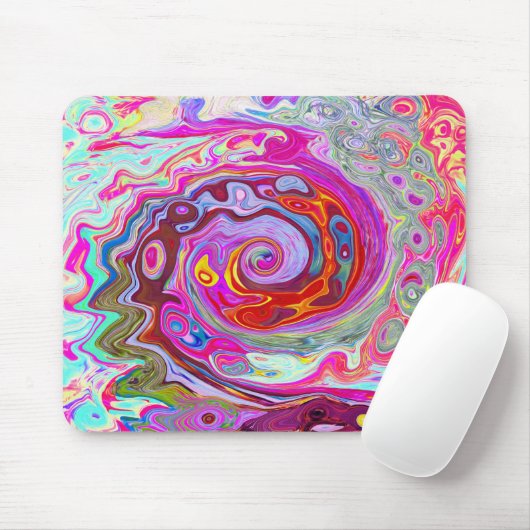 Groovy Abstract Retro Hot Pink en Blue Swirl Muismat (Met muis)