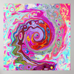 Groovy Abstract Retro Hot Pink en Blue Swirl Poster