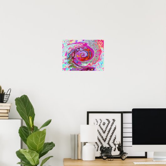 Groovy Abstract Retro Hot Pink en Blue Swirl Poster (Thuiskantoor)