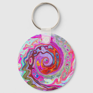 Groovy Abstract Retro Hot Pink en Blue Swirl Sleutelhanger