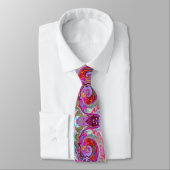 Groovy Abstract Retro Hot Pink en Blue Swirl Stropdas (Gebonden)