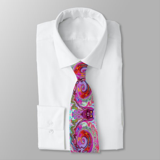Groovy Abstract Retro Hot Pink en Blue Swirl Stropdas (Gebonden)