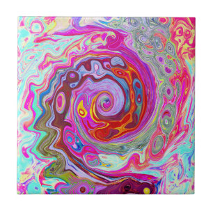 Groovy Abstract Retro Hot Pink en Blue Swirl Tegeltje