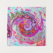 Groovy Abstract Retro Hot Pink en Blue Swirl Wandkleed (Voorkant (horizontaal))