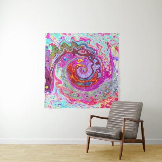 Groovy Abstract Retro Hot Pink en Blue Swirl Wandkleed (In Situ (horizontaal))