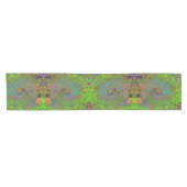 Groovy Abstract Retro Lime Green en Blue Swirl Korte Tafelloper (Horizontaal)