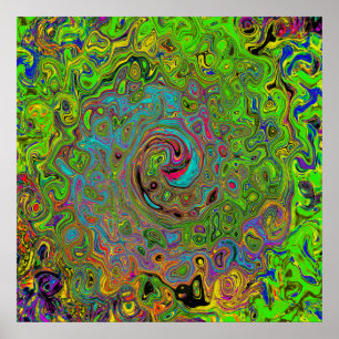 Groovy Abstract Retro Lime Green en Blue Swirl Poster