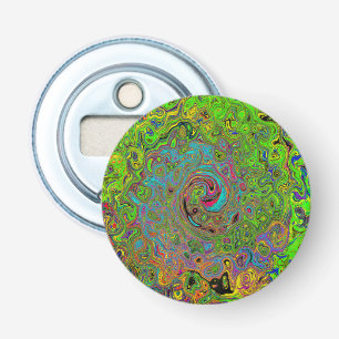 Groovy Abstract Retro Limegroene en Blauwe Draaiko Button Flesopener