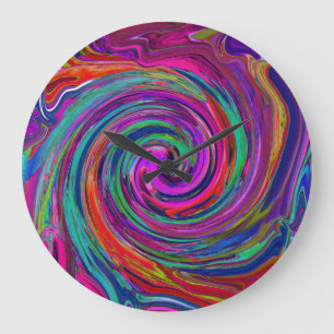 Groovy Abstract Retro Magenta Dark Rainbow Swirl Grote Klok