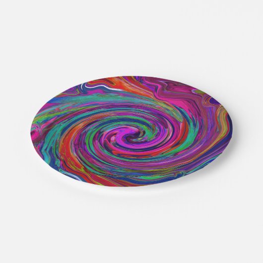 Groovy Abstract Retro Magenta Dark Rainbow Swirl Papieren Bordje (Gekanteld)
