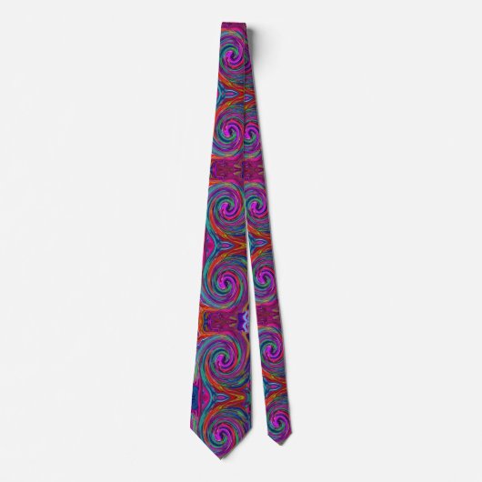 Groovy Abstract Retro Magenta Dark Rainbow Swirl Stropdas (Voorkant)