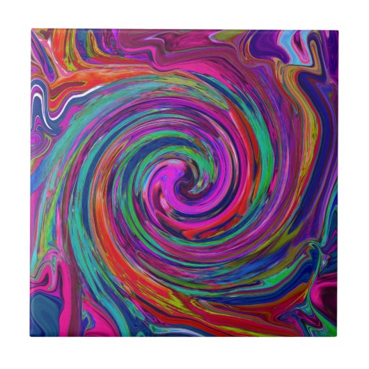 Groovy Abstract Retro Magenta Dark Rainbow Swirl Tegeltje (Voorkant)