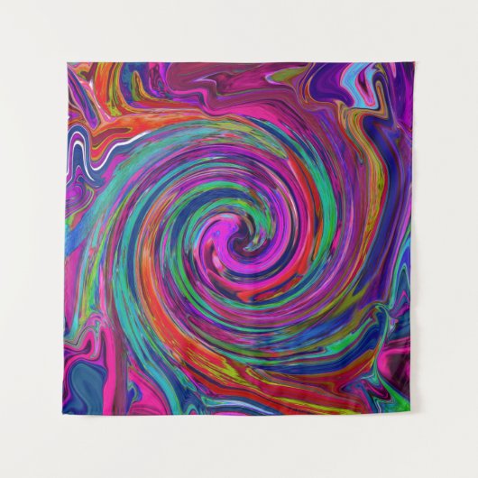 Groovy Abstract Retro Magenta Dark Rainbow Swirl Wandkleed (Voorkant)