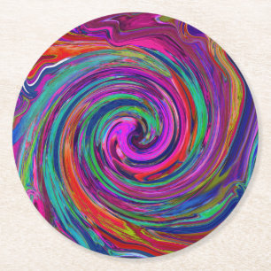 Groovy Abstract Retro Magenta Donkere Regenboog Dr Ronde Kartonnen Onderzetter