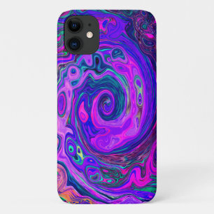 Groovy Abstract Retro Magenta en Paars Swirl iPhone 11 Hoesje