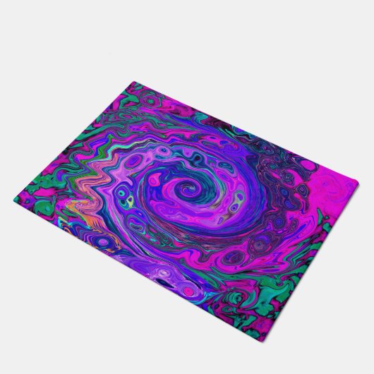 Groovy Abstract Retro Magenta en Paars Swirl Deurmat (Schuin)