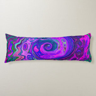 Groovy Abstract Retro Magenta en Paars Swirl Lichaamskussen