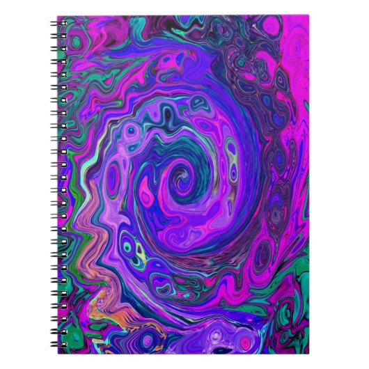 Groovy Abstract Retro Magenta en Paars Swirl Notitieboek (Voorkant)