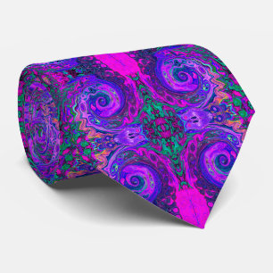 Groovy Abstract Retro Magenta en Paarse Draaikolk Stropdas