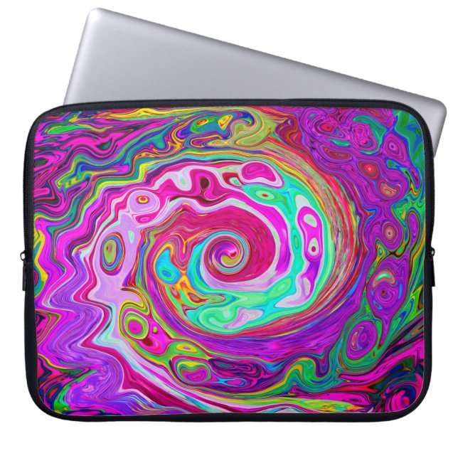 Groovy Abstract Retro Magenta Rainbow Swirl Laptop Sleeve (Voorkant)