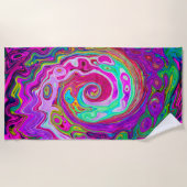 Groovy Abstract Retro Magenta Rainbow Swirl Strandlaken (Voorkant)