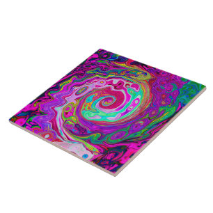 Groovy Abstract Retro Magenta Rainbow Swirl Tegeltje