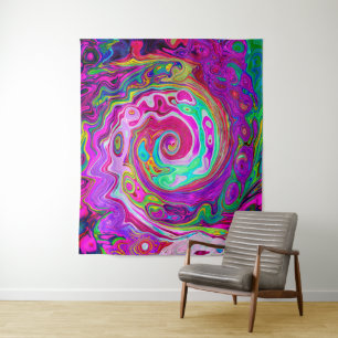 Groovy Abstract Retro Magenta Rainbow Swirl Wandkleed