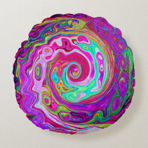 Groovy Abstract Retro Magenta Regenboog Draaikolk Rond Kussen