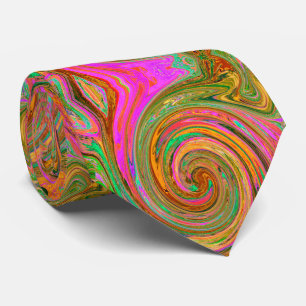 Groovy Abstract Retro Oranje en Green Swirl Stropdas