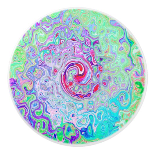 Groovy Abstract Retro Pink en Green Swirl Keramische Knop (Voorkant)
