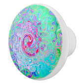 Groovy Abstract Retro Pink en Green Swirl Keramische Knop (Rechts)