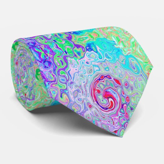 Groovy Abstract Retro Pink en Green Swirl Stropdas (Opgerold)
