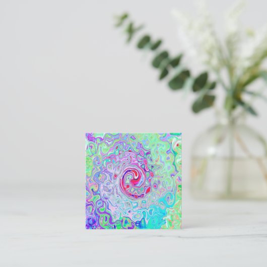 Groovy Abstract Retro Pink en Green Swirl Vierkante Visitekaartje (Staand voorkant)