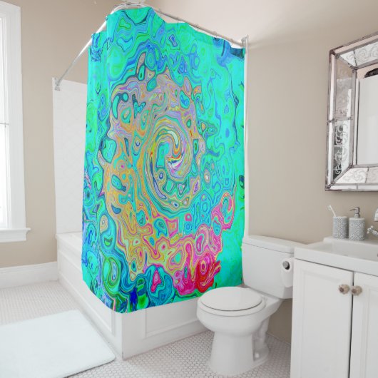 Groovy Abstract Retro Rainbow Liquid Swirl Douchegordijn (In situ)