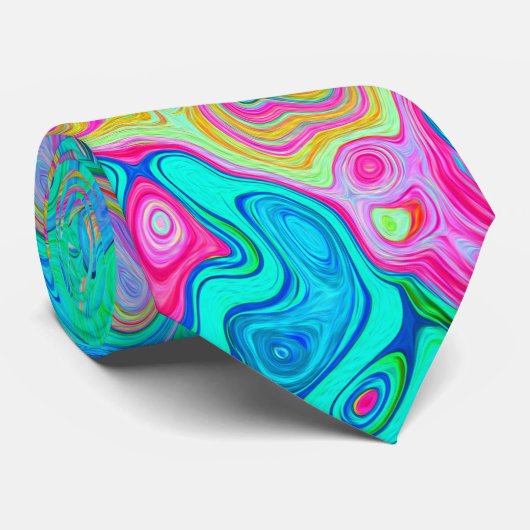 Groovy Abstract Retro Rainbow Liquid Swirl Stropdas (Opgerold)