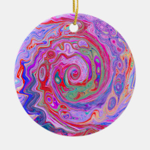 Groovy Abstract Retro Red, Paars en roze zwijn Keramisch Ornament