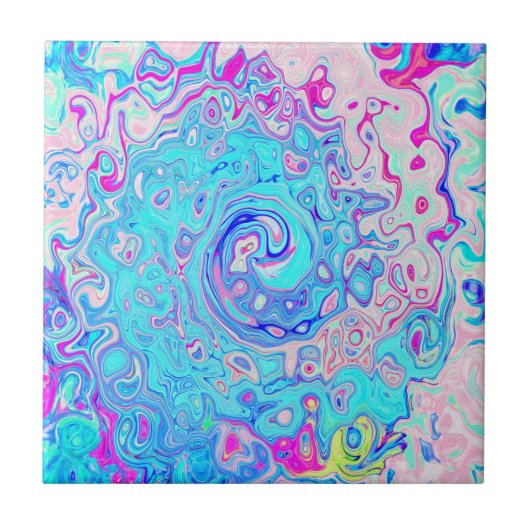 Groovy Abstract Retro Robin's Egg Blue Swirl Tegeltje (Voorkant)