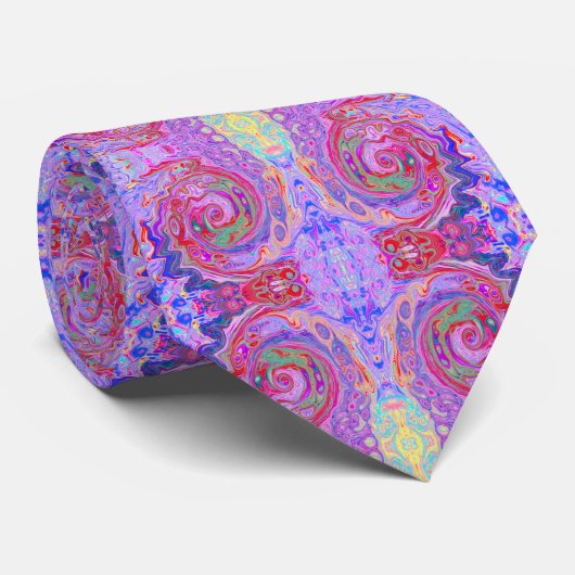 Groovy Abstract Retro Rood, Paars en Roze Wervelin Stropdas (Opgerold)
