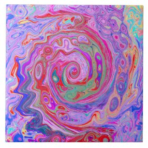 Groovy Abstract Retro Rood, Paars en Roze Wervelin Tegeltje