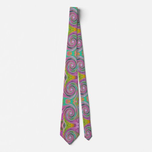 Groovy Abstract Retro Roze en Mint Green Swirl Stropdas (Voorkant)