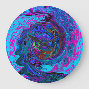 Groovy Abstracte Retro Blue en Paarse Swirl Grote Klok