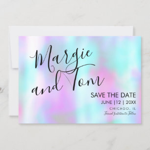 Groovy Abstracte Script Save the Date Roze Blauw Kaart