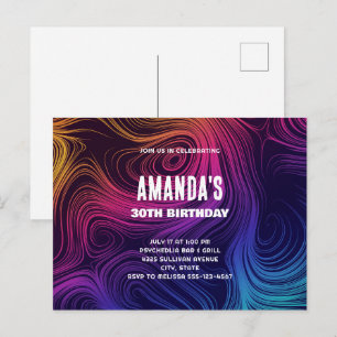 Groovy Abstracte Swirls en Circles Cool Birthday Uitnodiging Briefkaart