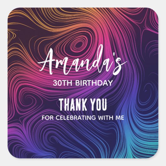 Groovy Abstracte Swirls en Circles Cool Party Vierkante Sticker (Voorkant)