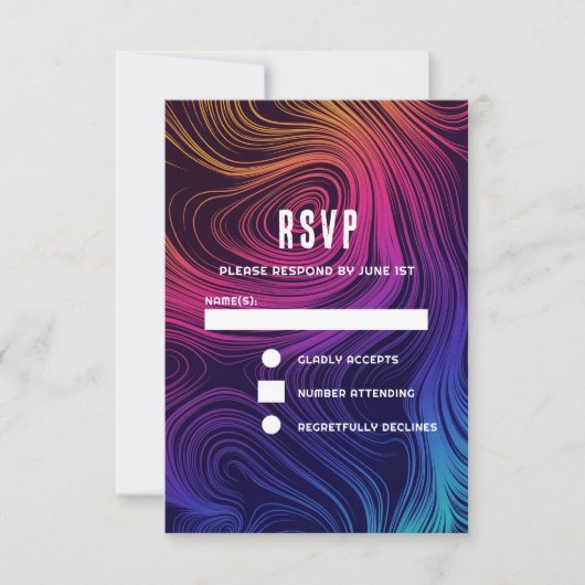 Groovy Abstracte Swirls en Cirkels Cool Wedding RSVP Kaartje (Voorkant)