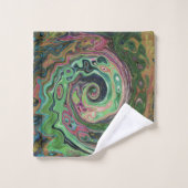 Groovy Abstrait Rétro Marron et Vert Tourbillon (Gant de toilette)