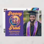 Groovy Afstudeerder Retro Disco Peace 2023 Afstude Kaart (Voorkant / Achterkant)