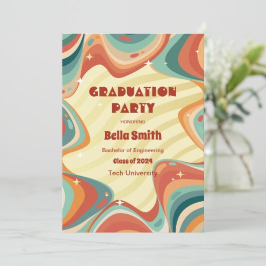 Groovy Afstudeerder - Retro Style Afstuderen Invit Kaart (Staand voorkant)